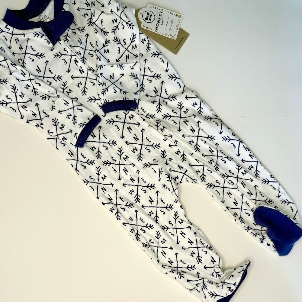 NWT Honest Brand Organic Cotton Snug-Fit Footed Compass Pajamas 3-6 months